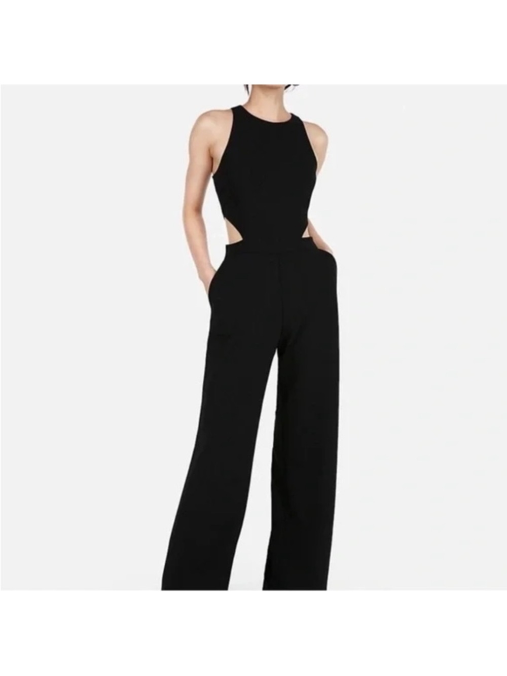 Express Black Sleeveless Cutout Wide-Leg Jumpsuit